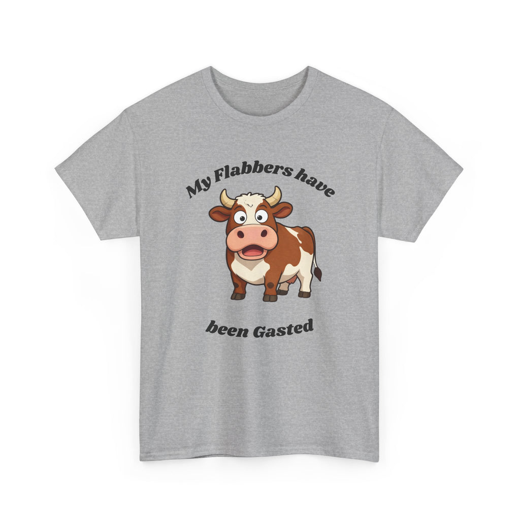 Cow Cartoon Tee — "My Flabbers Have Been Gasted" Funny Farm Animal Shirt