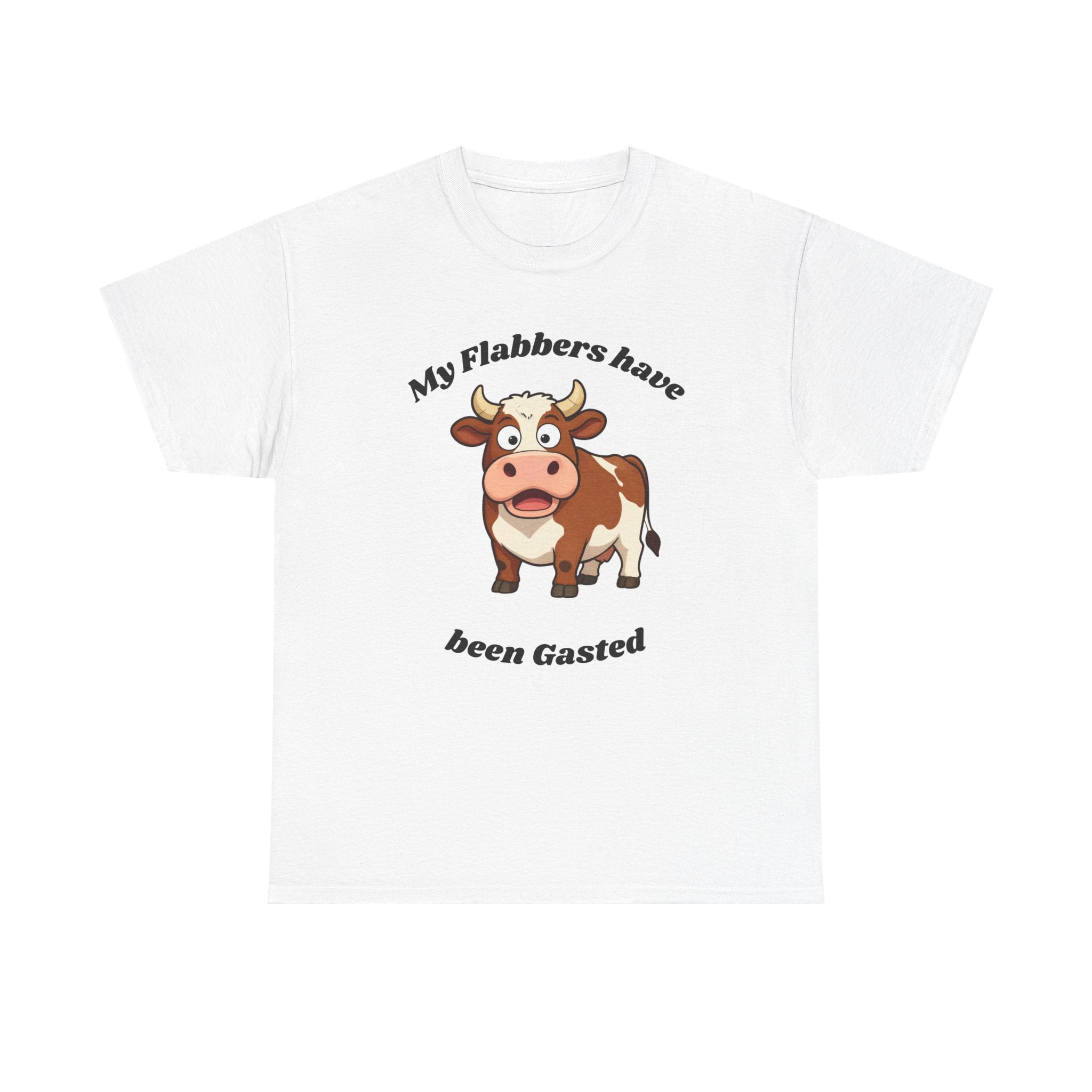 Cow Cartoon Tee — "My Flabbers Have Been Gasted" Funny Farm Animal Shirt