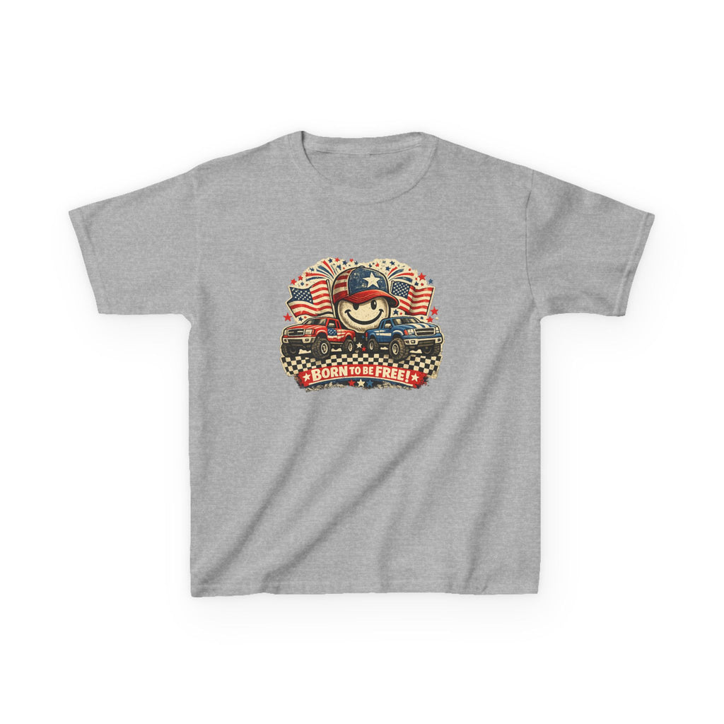 Kids Tee — Patriotic "Born to Be Free" Smiley Flag Design