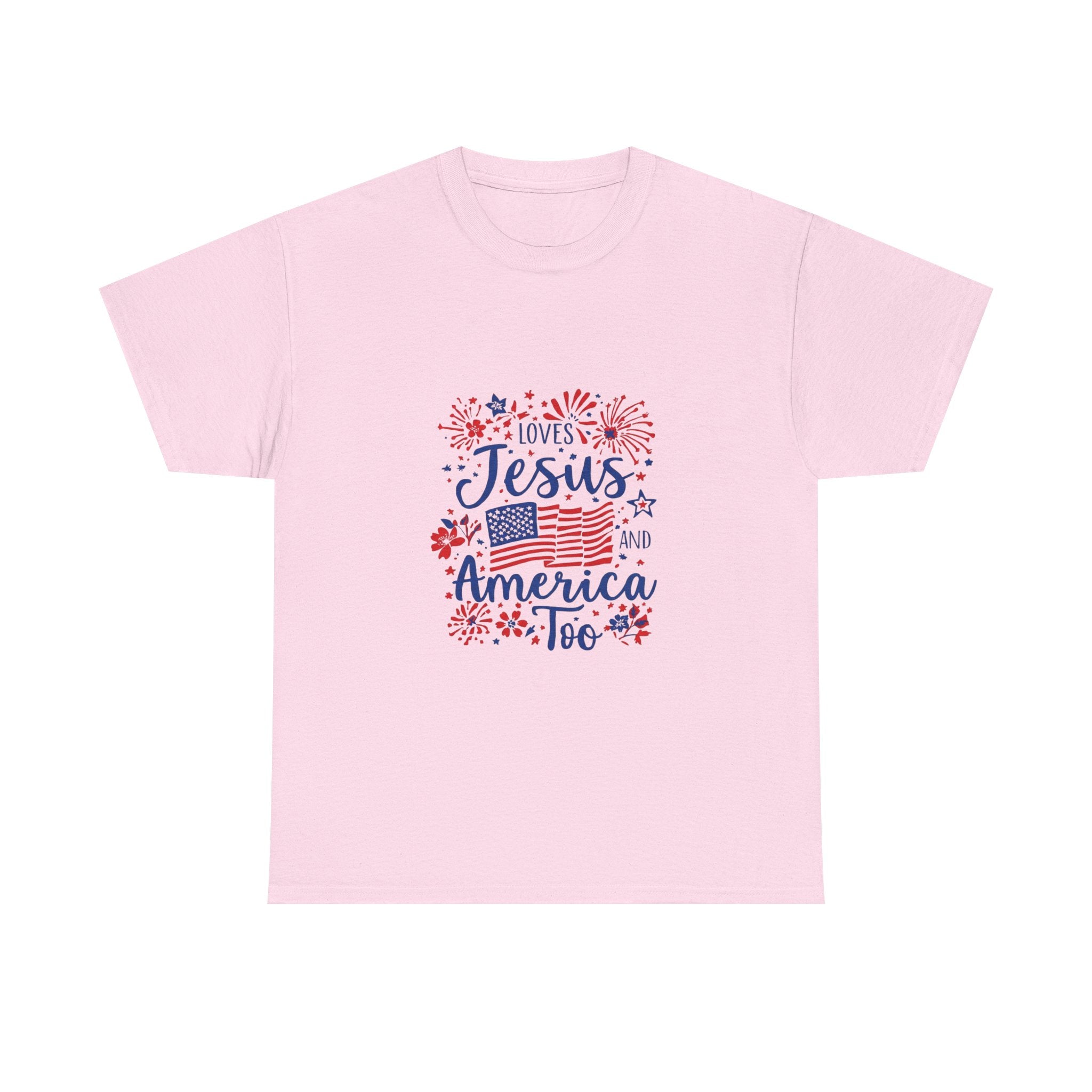 Jesus and America Tee — Patriotic Christian T-Shirt ("Loves Jesus and America Too")