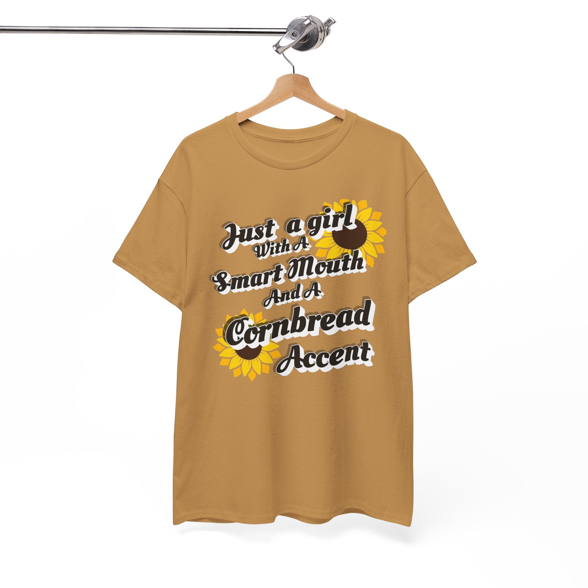 Cornbread Accent T-Shirt – "Just a Girl with a Smart Mouth and a Cornbread Accent" Sunflower Graphic