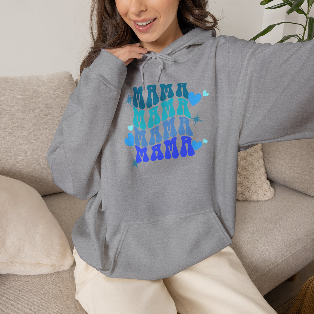 Mama Heart Crewneck Hoodie – Blue Gradient “MAMA” Graphic Sweatshirt