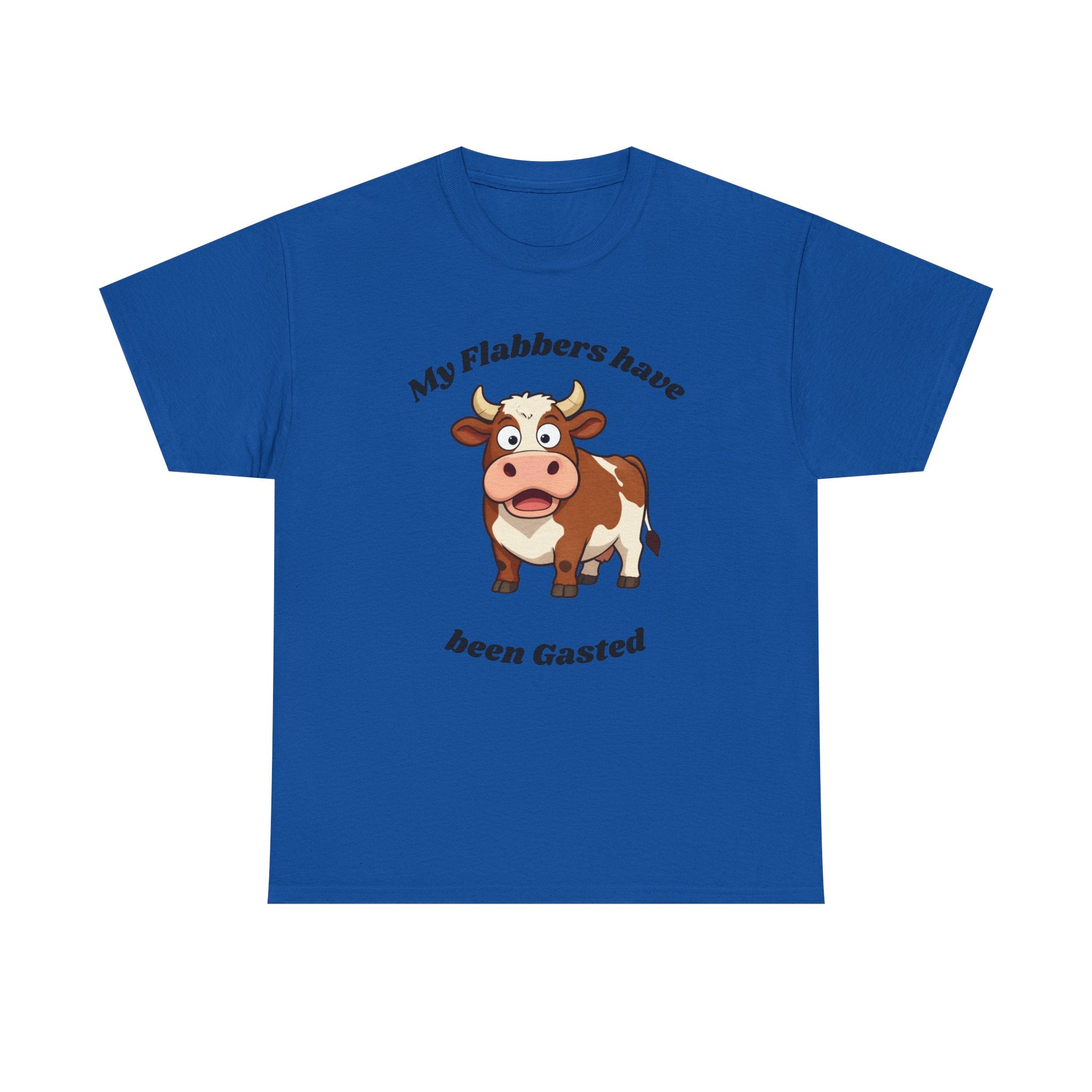 Cow Cartoon Tee — "My Flabbers Have Been Gasted" Funny Farm Animal Shirt