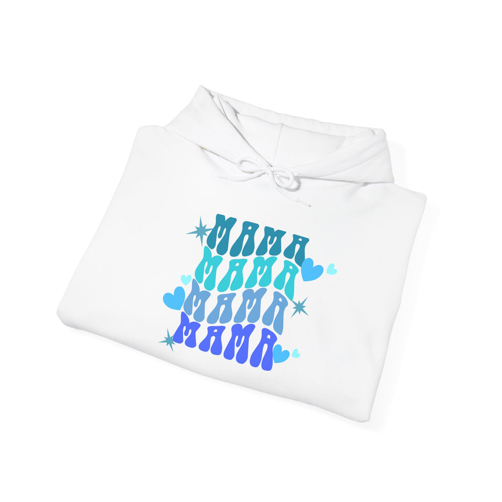 Mama Heart Crewneck Hoodie – Blue Gradient “MAMA” Graphic Sweatshirt