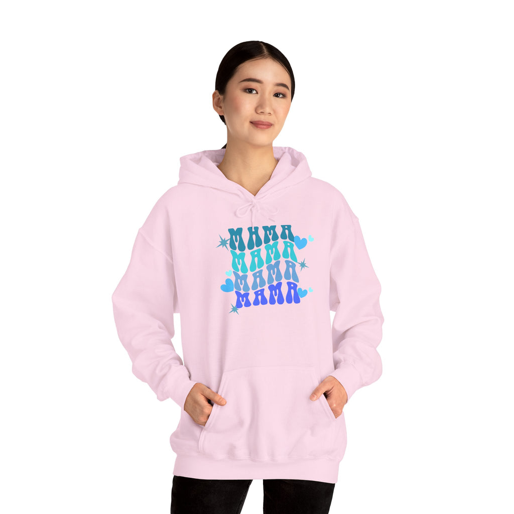 Mama Heart Crewneck Hoodie – Blue Gradient “MAMA” Graphic Sweatshirt