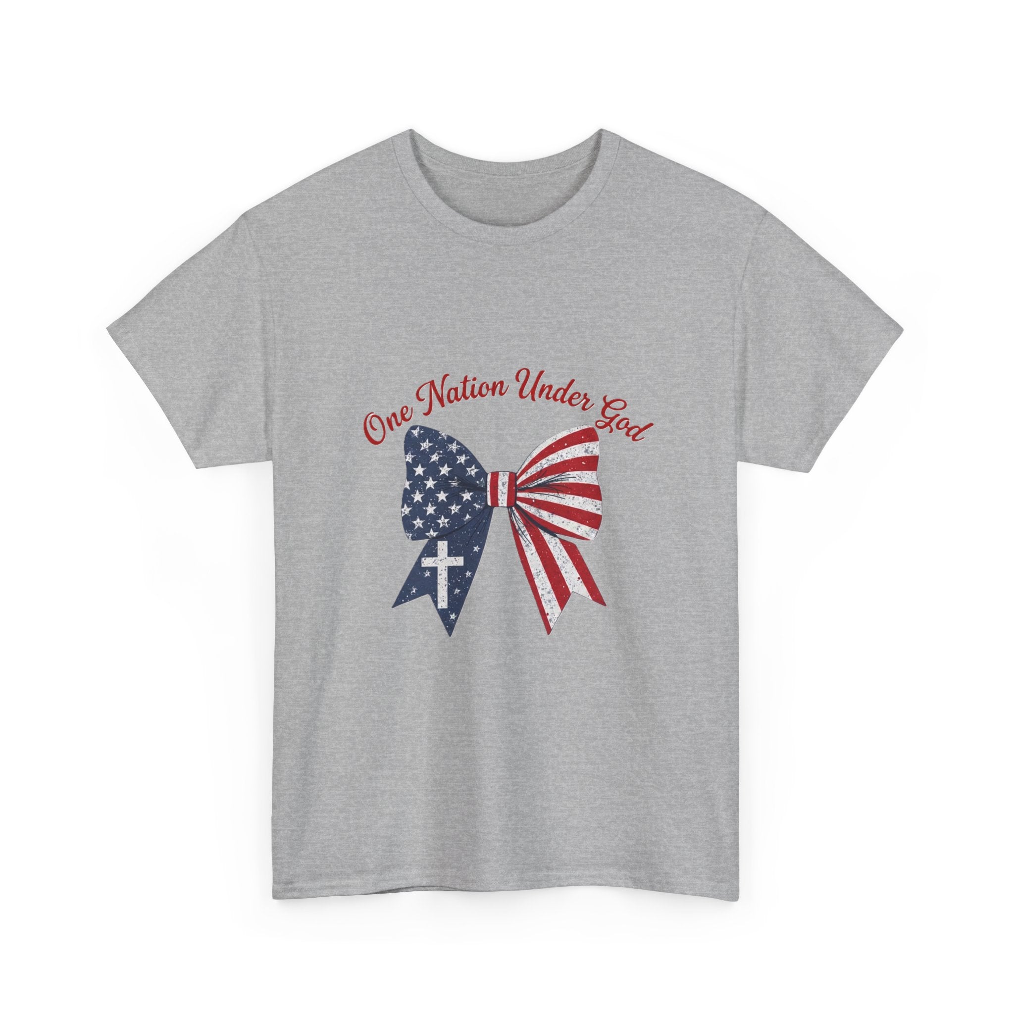 Patriotic Bow Tee — "One Nation Under God" American Flag Cross T-Shirt