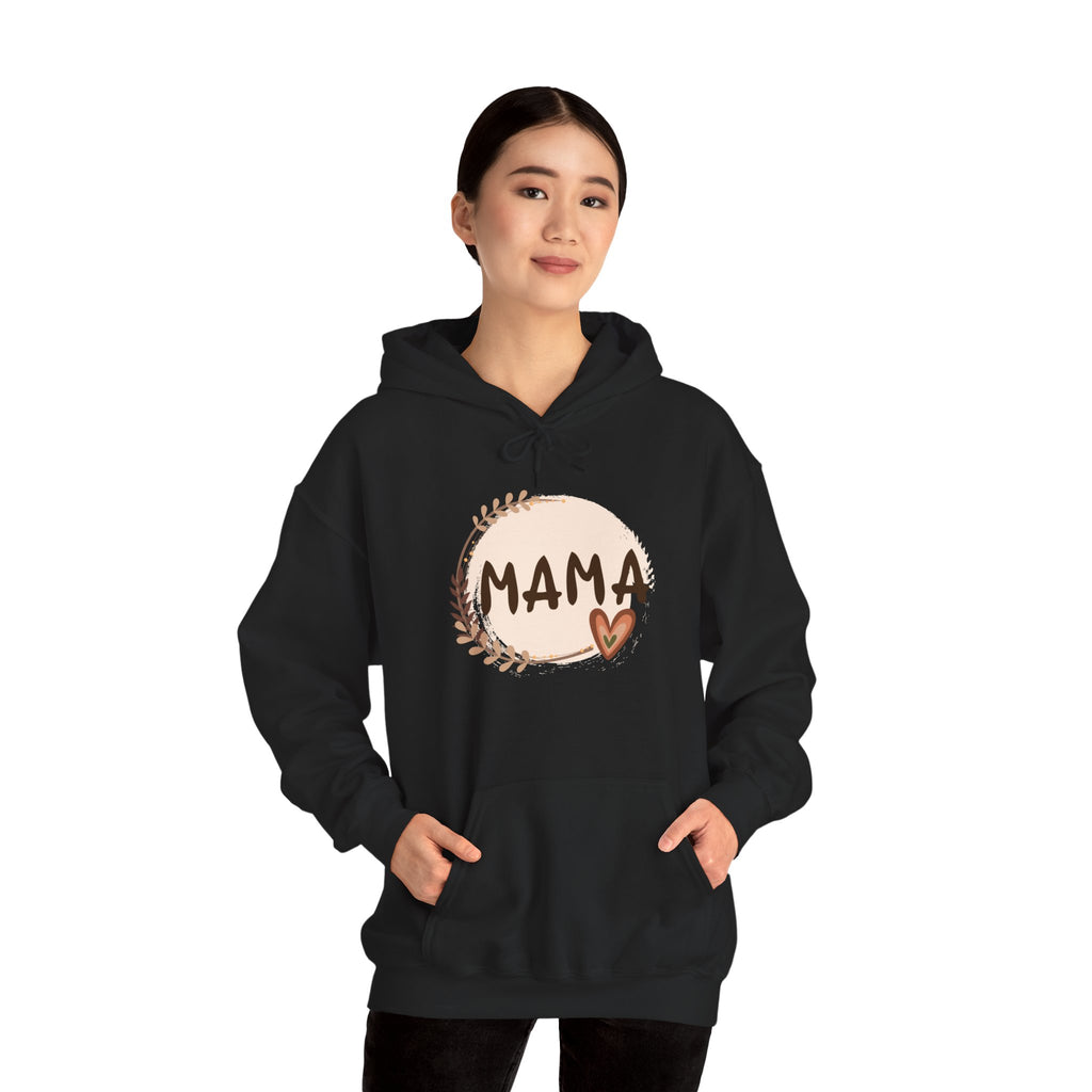 Mama Heart Hoodie — Soft Neutral Mom Sweatshirt, 'MAMA' Script with Heart & Wreath (Mother’s Day Gift)