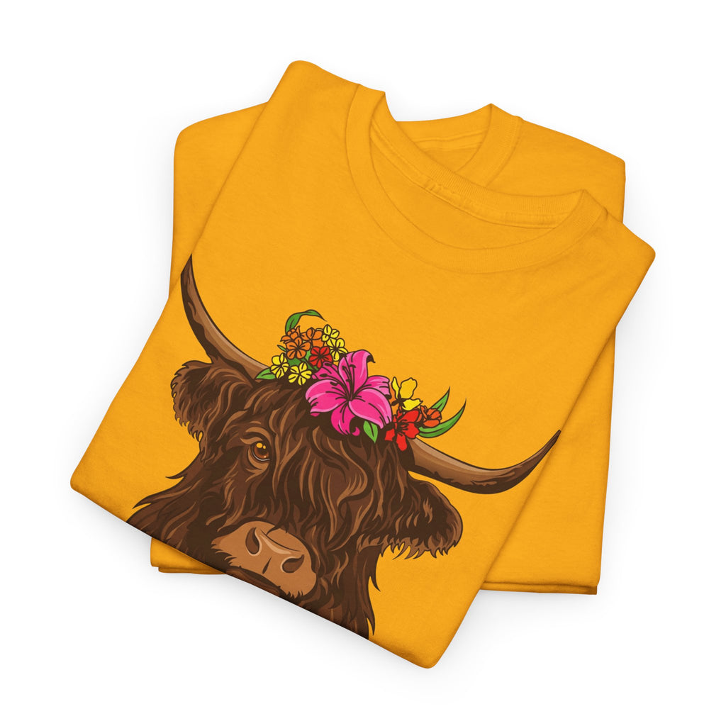 Highland Cow Floral Tee — "Easily Distracted by Cows" Cute Cow Graphic T-Shirt