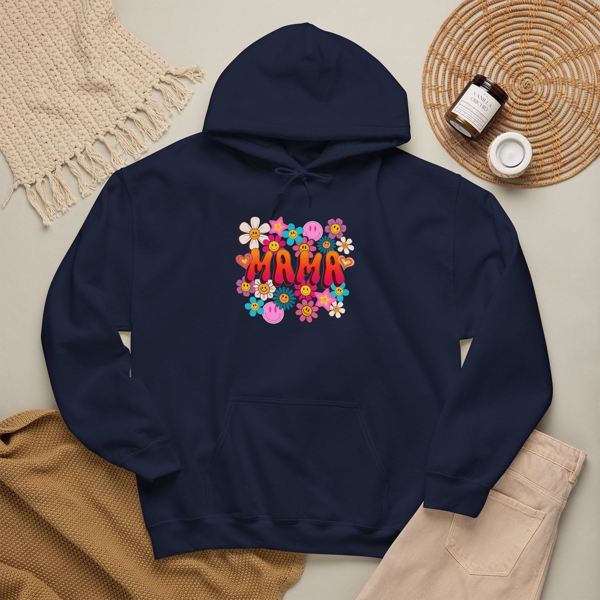 Mama Floral Hoodie — Retro Flower Power "Mama" Sweatshirt