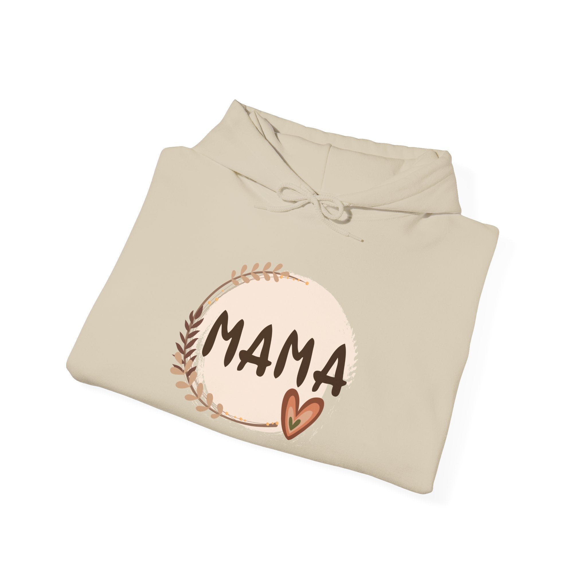Mama Heart Hoodie — Soft Neutral Mom Sweatshirt, 'MAMA' Script with Heart & Wreath (Mother’s Day Gift)