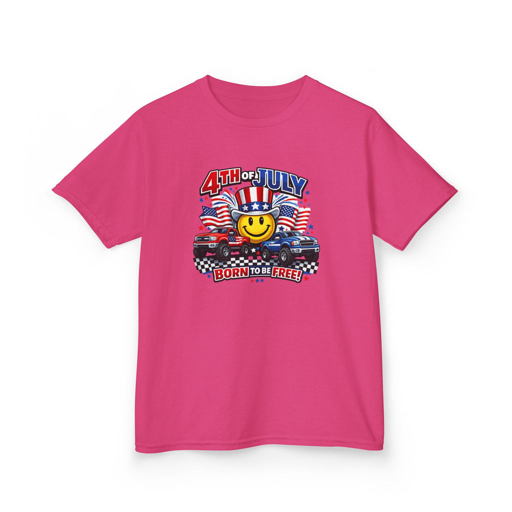 Kids Tee — 4th of July 'Born to Be Free' Smiley Flag Design