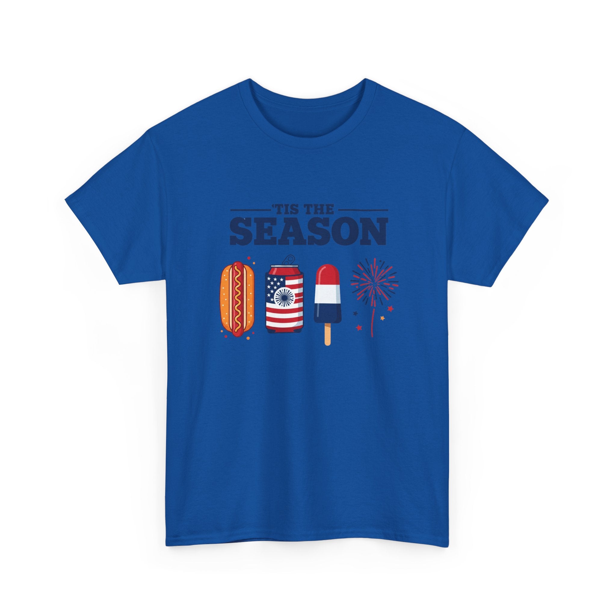 Fourth of July Tee — "'Tis the Season" Patriotic Hot Dog, Popsicle & Fireworks T-Shirt