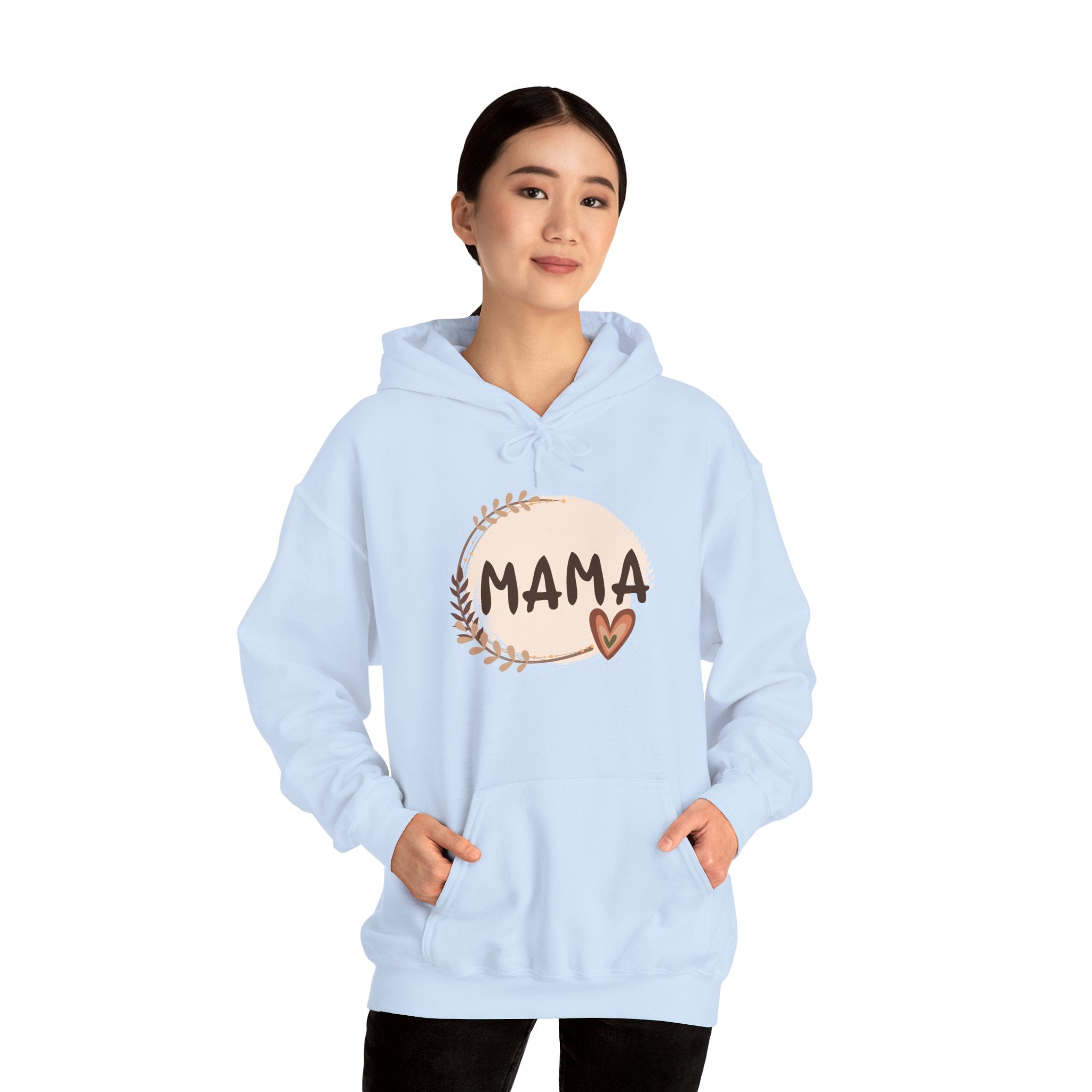 Mama Heart Hoodie — Soft Neutral Mom Sweatshirt, 'MAMA' Script with Heart & Wreath (Mother’s Day Gift)