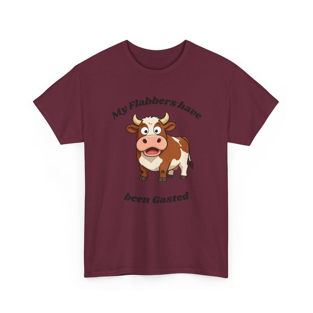 Cow Cartoon Tee — "My Flabbers Have Been Gasted" Funny Farm Animal Shirt