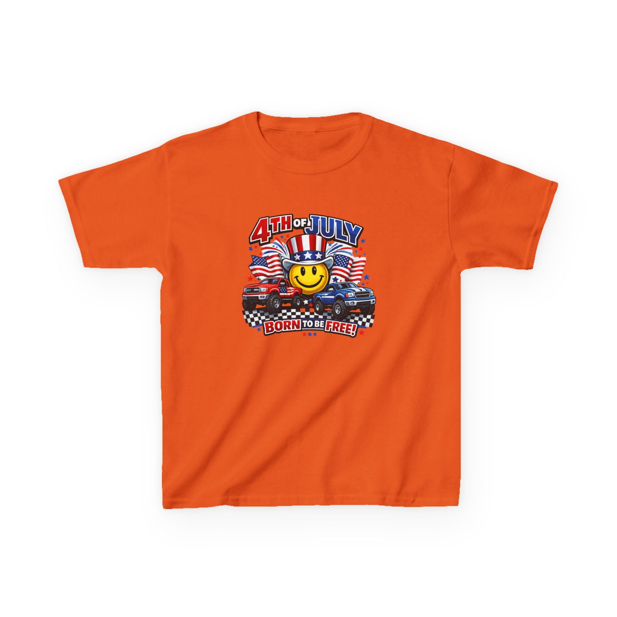 Kids Tee — 4th of July 'Born to Be Free' Smiley Flag Design