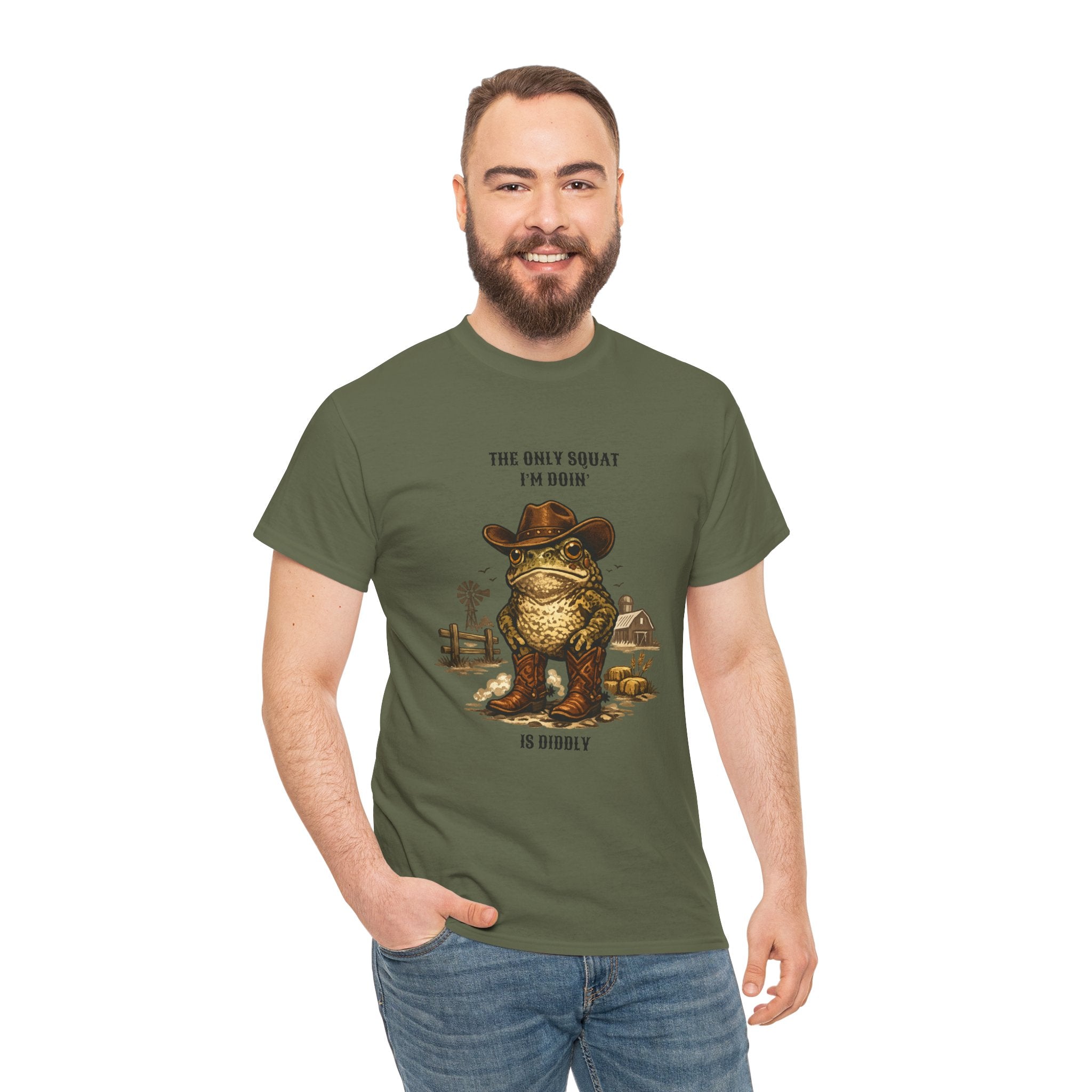 Frog Cowboy Tee — “The Only Squat I’m Doin’ Is Diddle” Funny Western Graphic T-Shirt