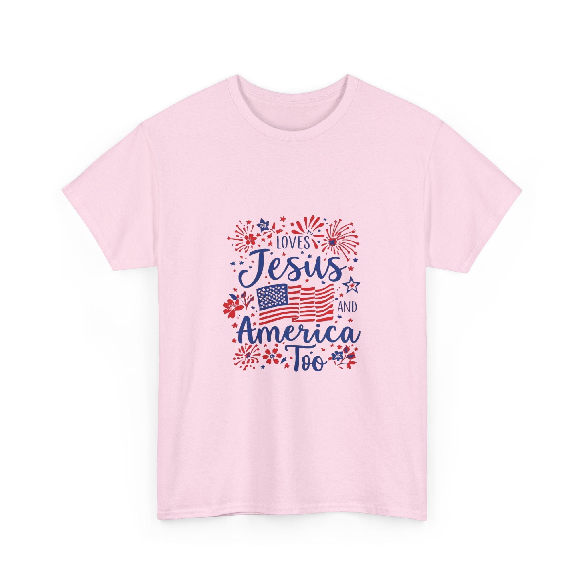 Jesus and America Tee — Patriotic Christian T-Shirt ("Loves Jesus and America Too")