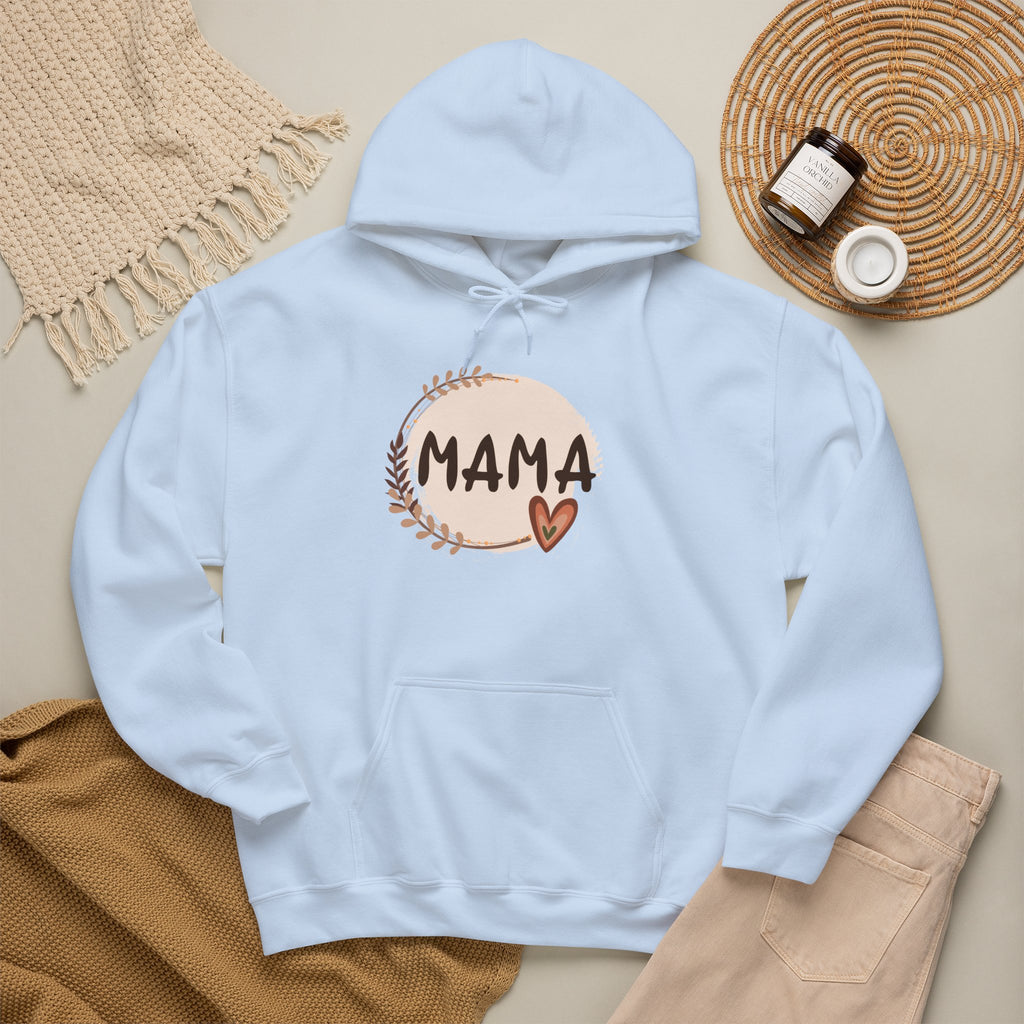 Mama Heart Hoodie — Soft Neutral Mom Sweatshirt, 'MAMA' Script with Heart & Wreath (Mother’s Day Gift)