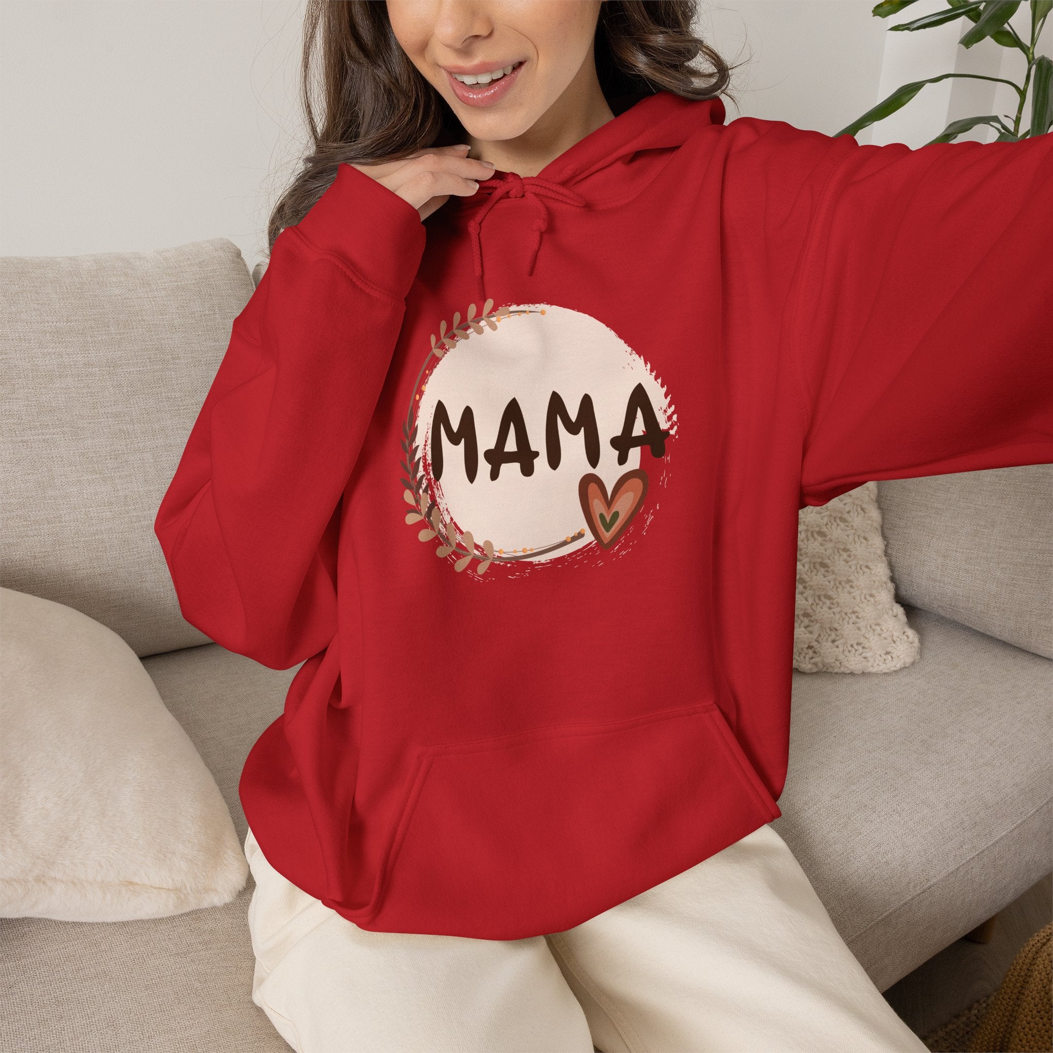 Mama Heart Hoodie — Soft Neutral Mom Sweatshirt, 'MAMA' Script with Heart & Wreath (Mother’s Day Gift)