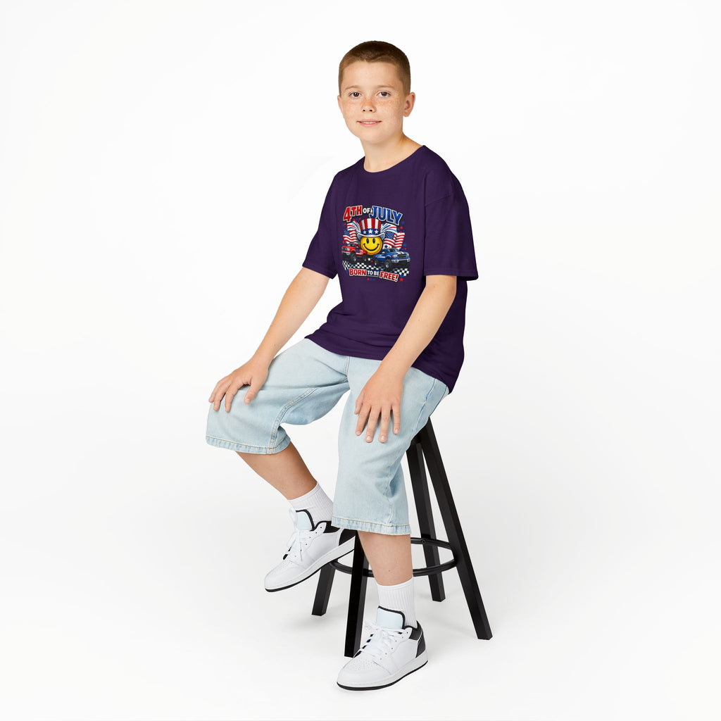 Kids Tee — 4th of July 'Born to Be Free' Smiley Flag Design
