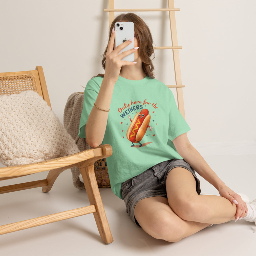 Funny Hot Dog Tee — "Only Here for the Weiners" Graphic T-Shirt