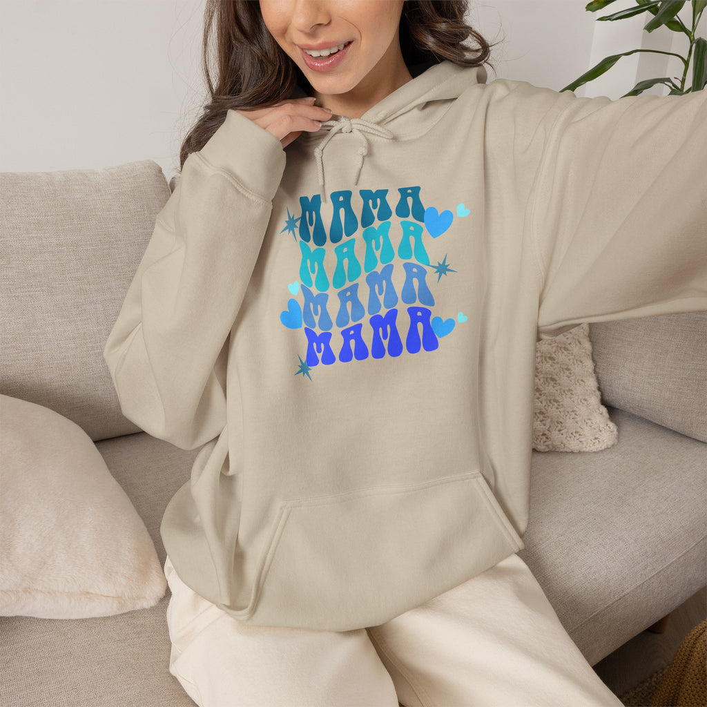 Mama Heart Crewneck Hoodie – Blue Gradient “MAMA” Graphic Sweatshirt
