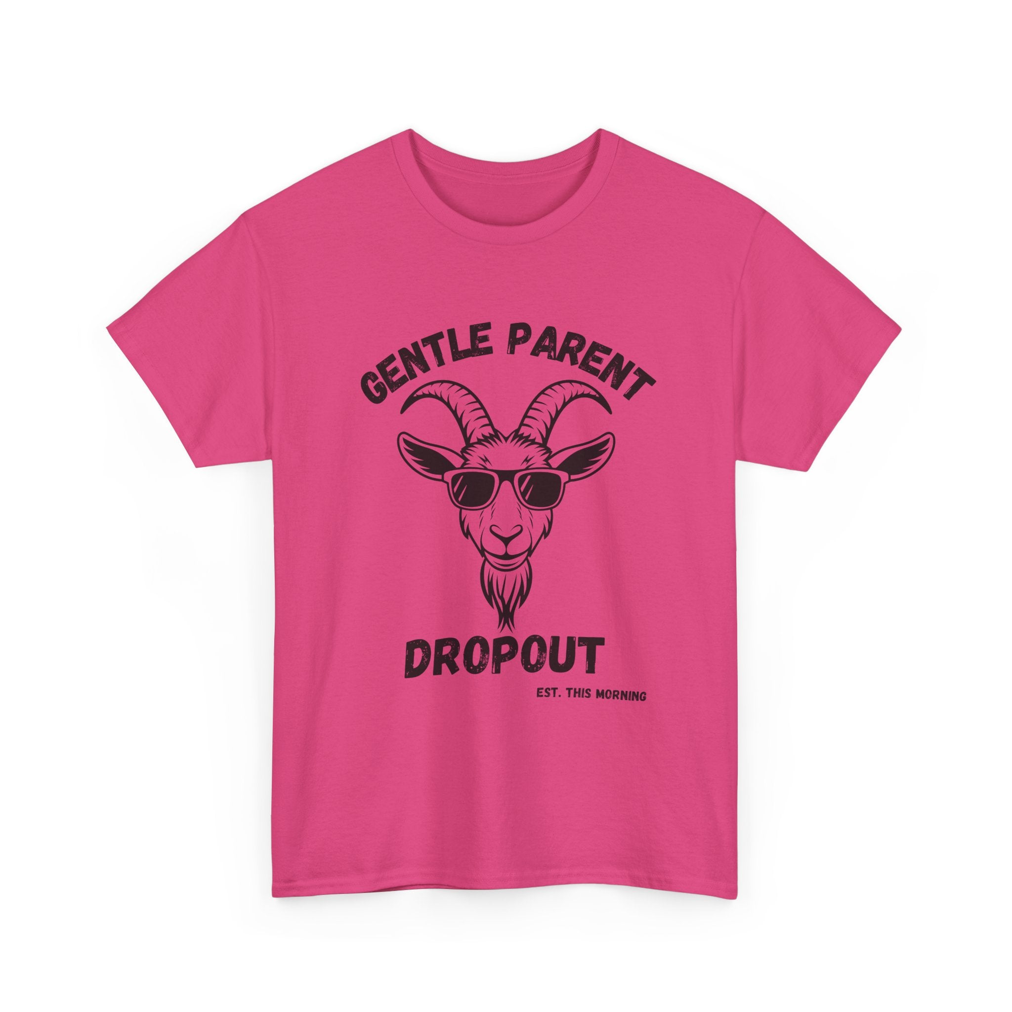 Gentle Parent Dropout Goat T-Shirt — Funny Parenting Tee with Sunglasses Goat Design