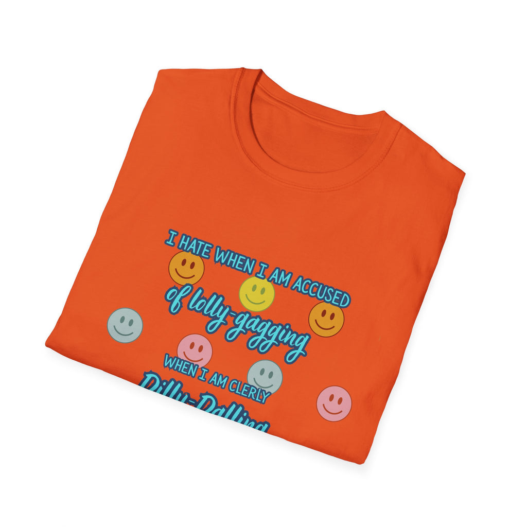 Funny 'I Hate When I Am accused of lolly-gagging' Graphic T-Shirt — Retro Smiley Face Design
