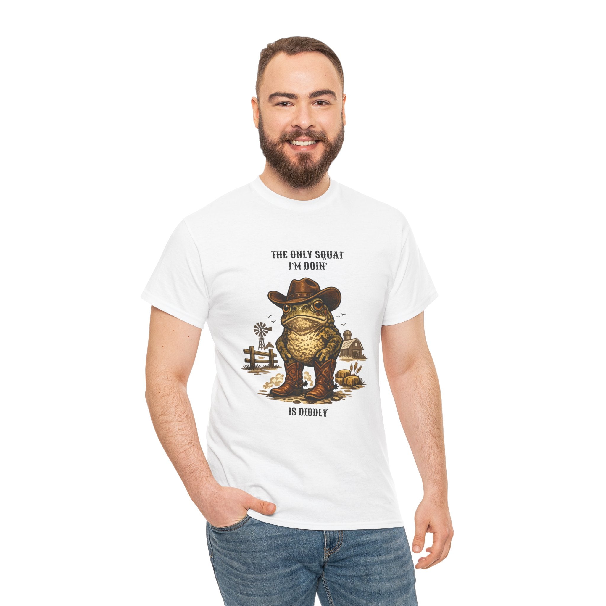 Frog Cowboy Tee — “The Only Squat I’m Doin’ Is Diddle” Funny Western Graphic T-Shirt