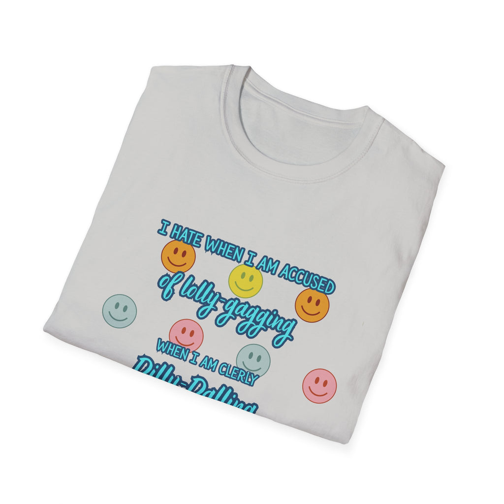 Funny 'I Hate When I Am accused of lolly-gagging' Graphic T-Shirt — Retro Smiley Face Design