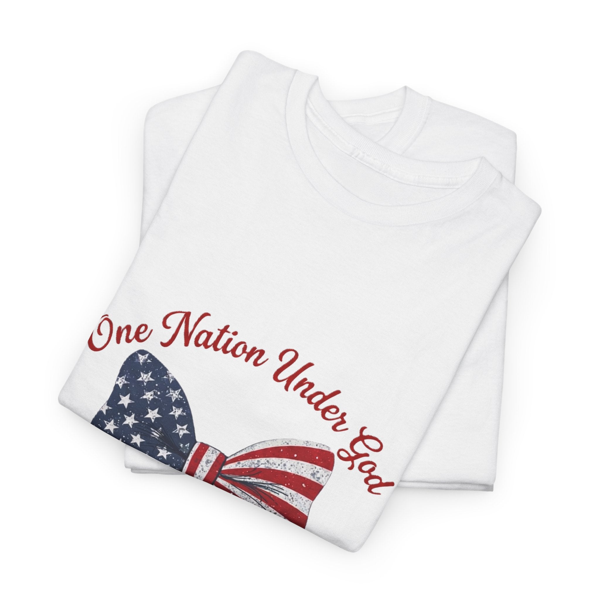 Patriotic Bow Tee — "One Nation Under God" American Flag Cross T-Shirt