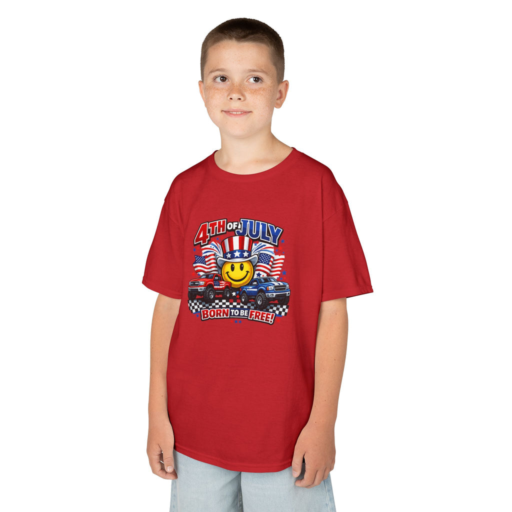 Kids Tee — 4th of July 'Born to Be Free' Smiley Flag Design