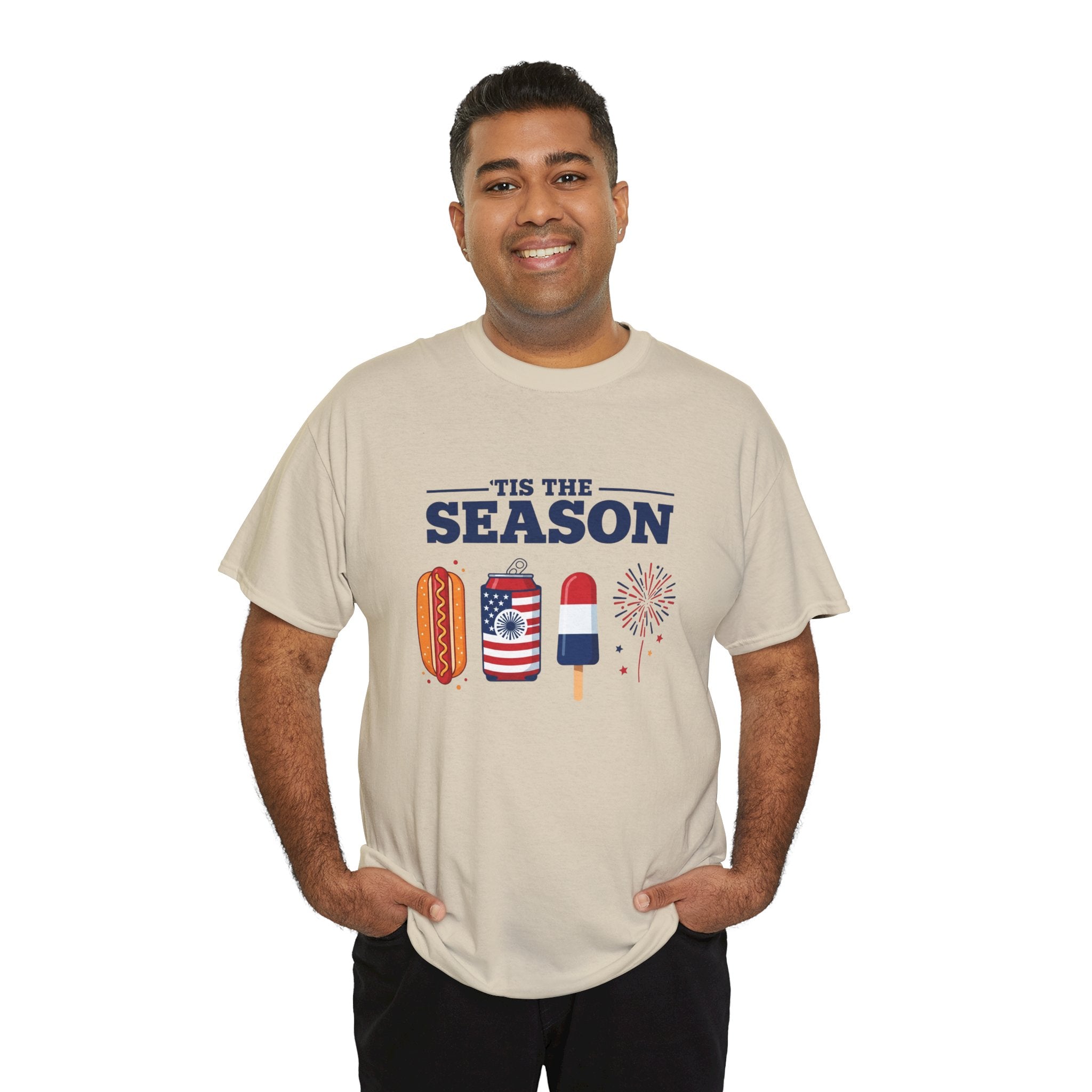 Fourth of July Tee — "'Tis the Season" Patriotic Hot Dog, Popsicle & Fireworks T-Shirt
