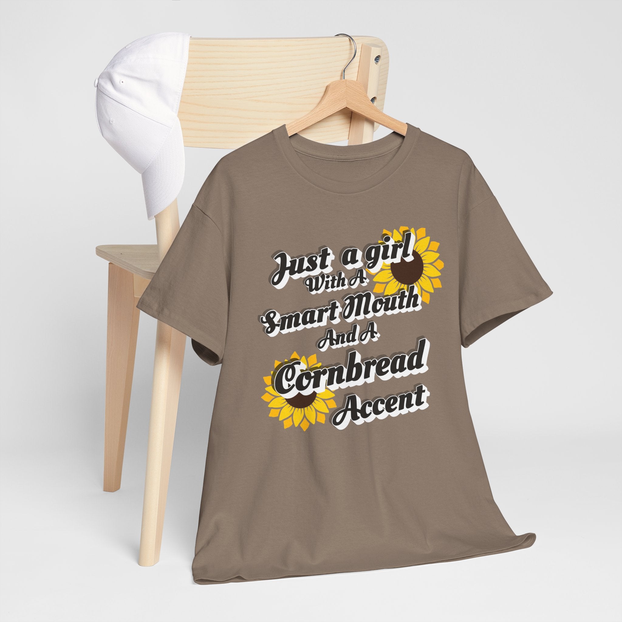 Cornbread Accent T-Shirt – "Just a Girl with a Smart Mouth and a Cornbread Accent" Sunflower Graphic