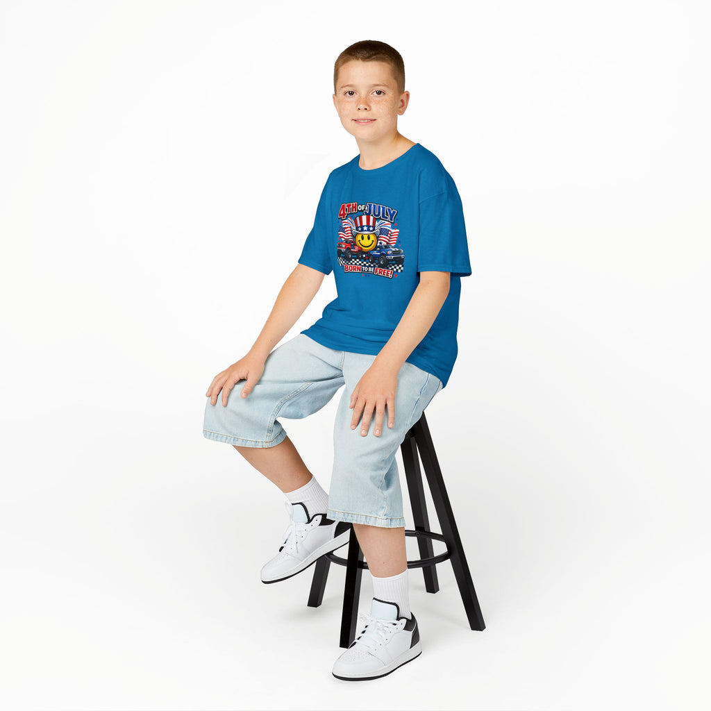 Kids Tee — 4th of July 'Born to Be Free' Smiley Flag Design