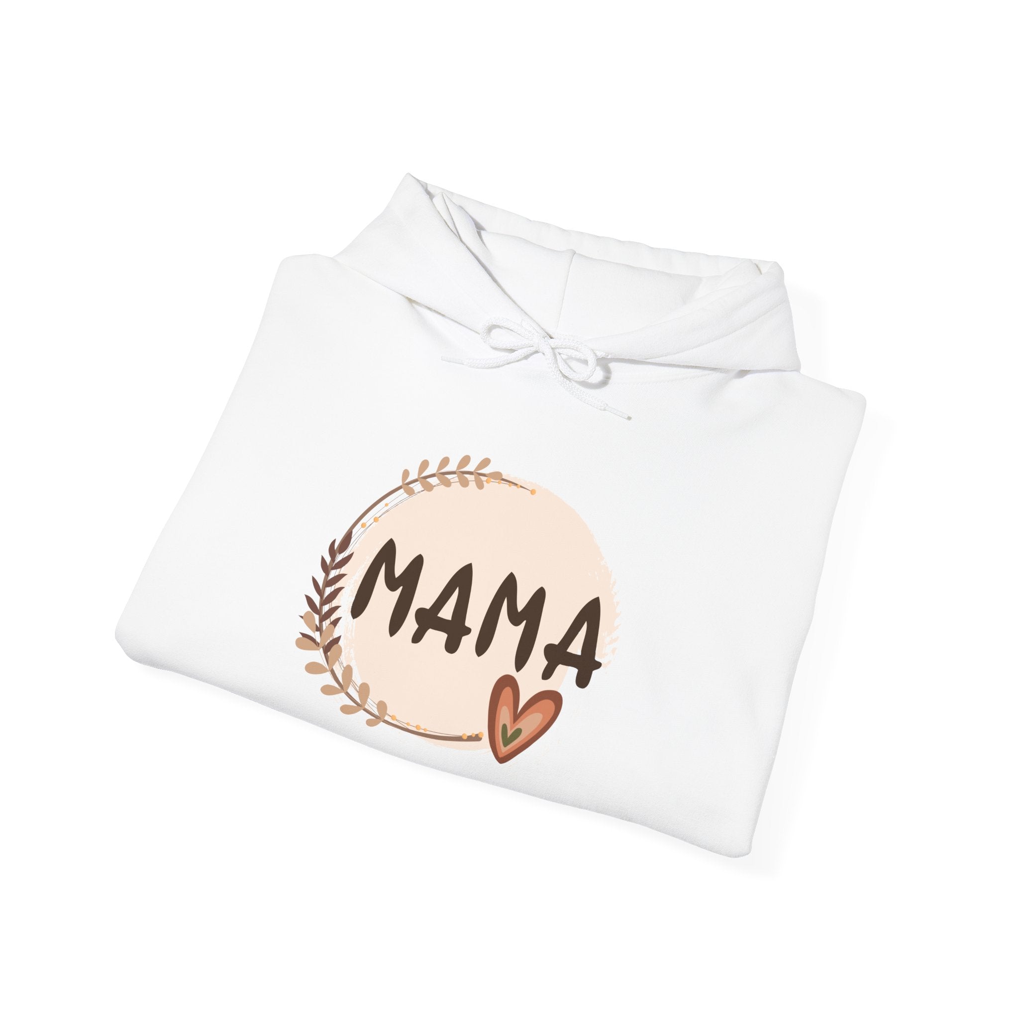 Mama Heart Hoodie — Soft Neutral Mom Sweatshirt, 'MAMA' Script with Heart & Wreath (Mother’s Day Gift)
