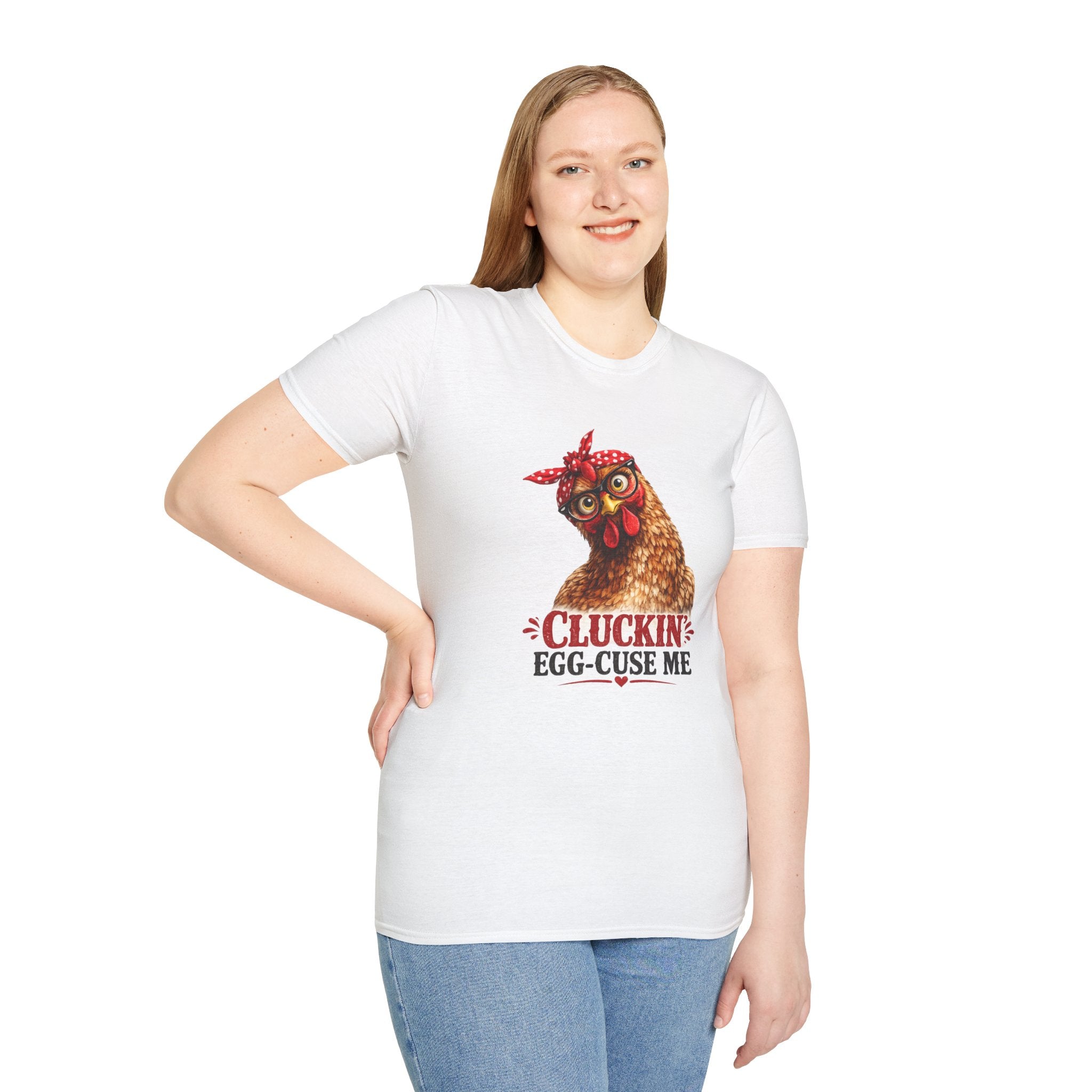 Chicken Graphic T-Shirt — “Cluckin’ Egg-Cuse Me” Vintage Hen Tee