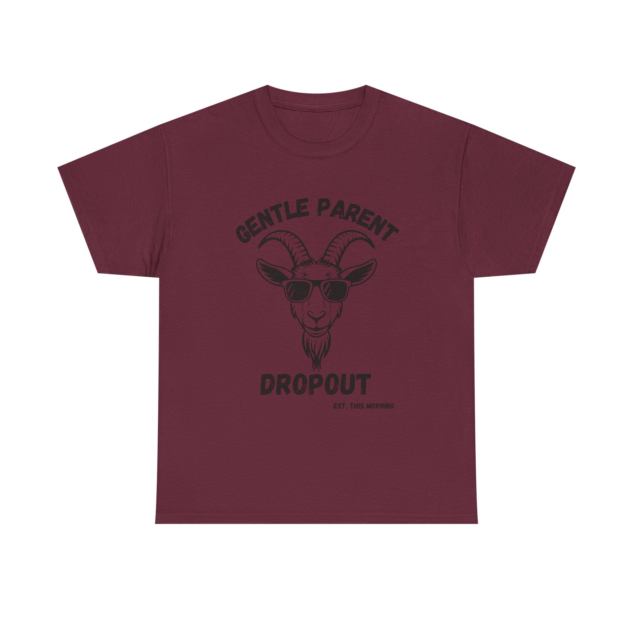 Gentle Parent Dropout Goat T-Shirt — Funny Parenting Tee with Sunglasses Goat Design