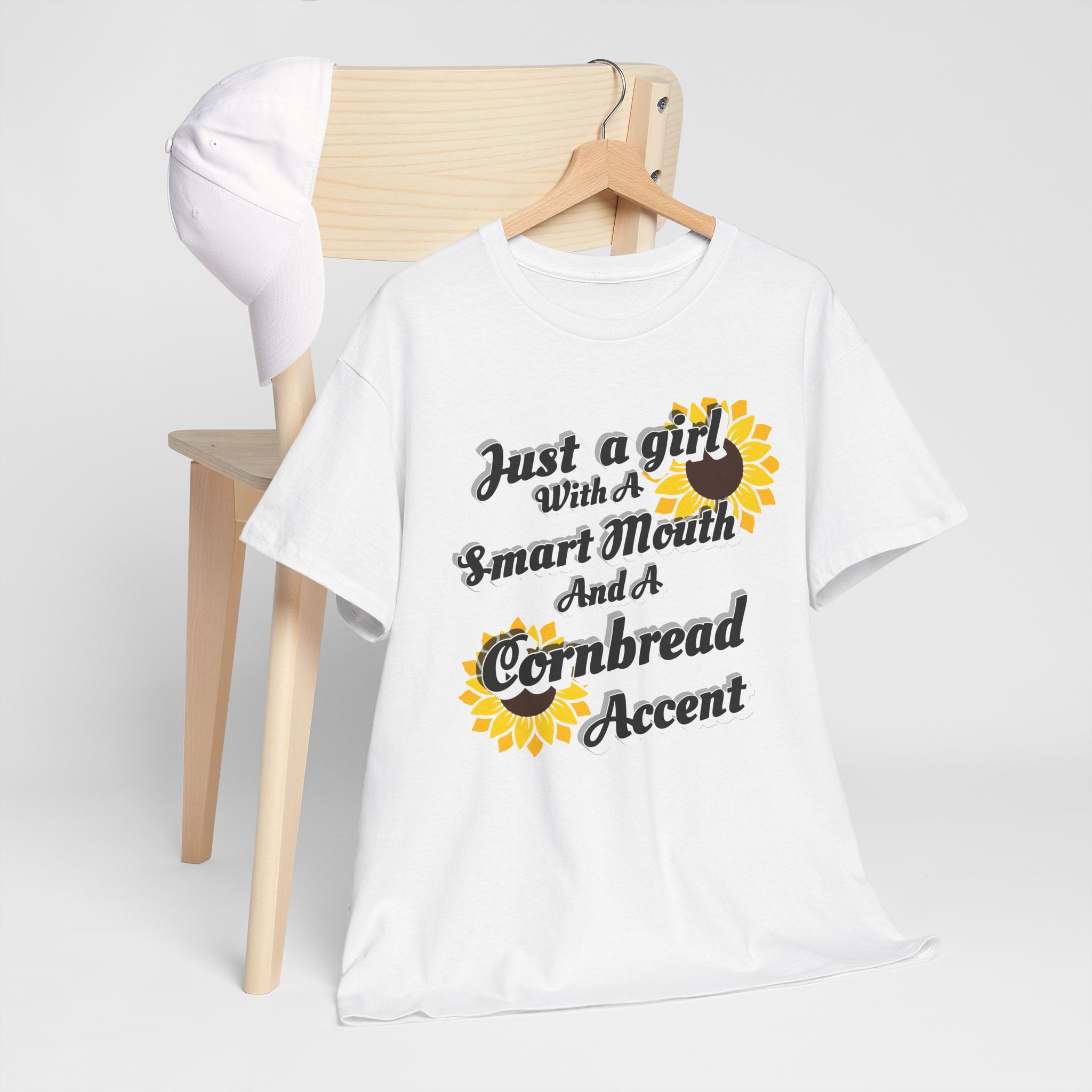 Cornbread Accent T-Shirt – "Just a Girl with a Smart Mouth and a Cornbread Accent" Sunflower Graphic
