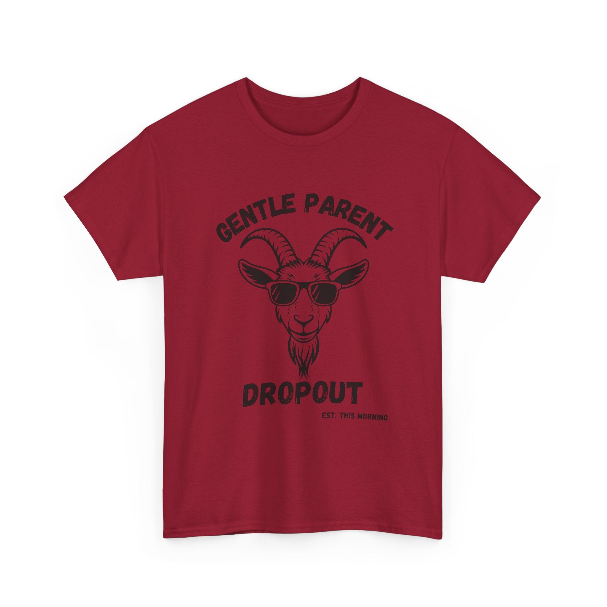 Gentle Parent Dropout Goat T-Shirt — Funny Parenting Tee with Sunglasses Goat Design