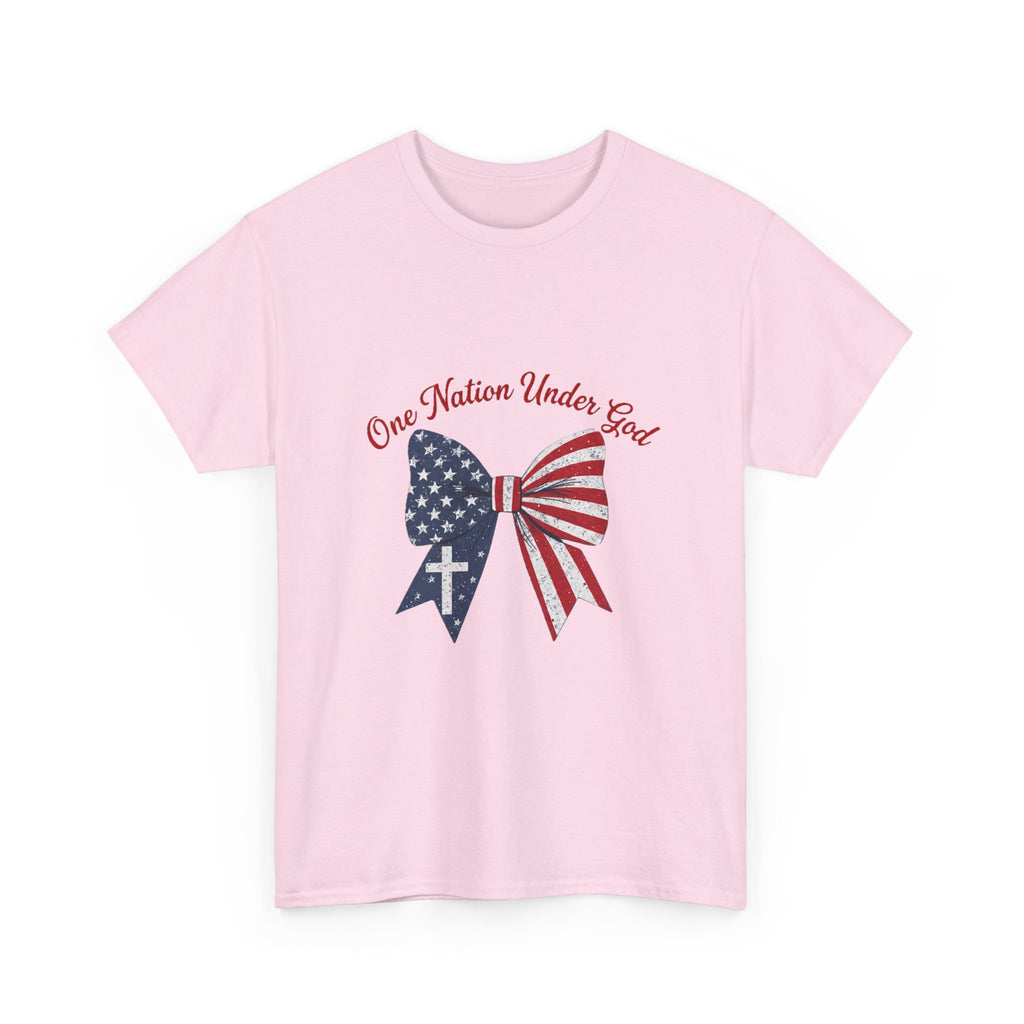 Patriotic Bow Tee — "One Nation Under God" American Flag Cross T-Shirt