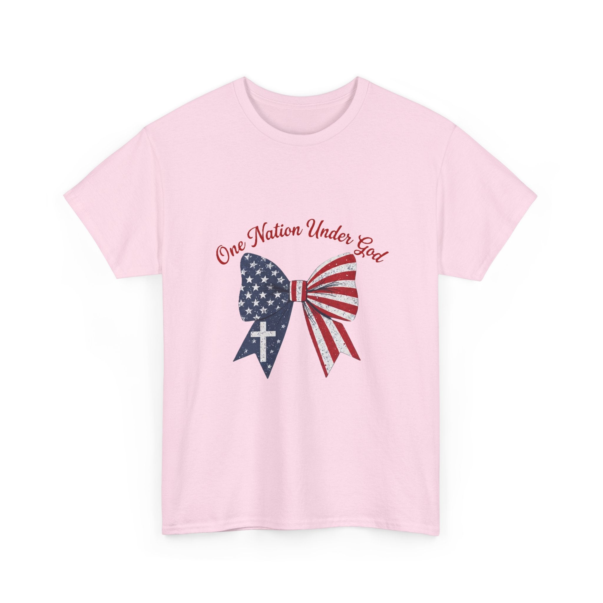 Patriotic Bow Tee — "One Nation Under God" American Flag Cross T-Shirt