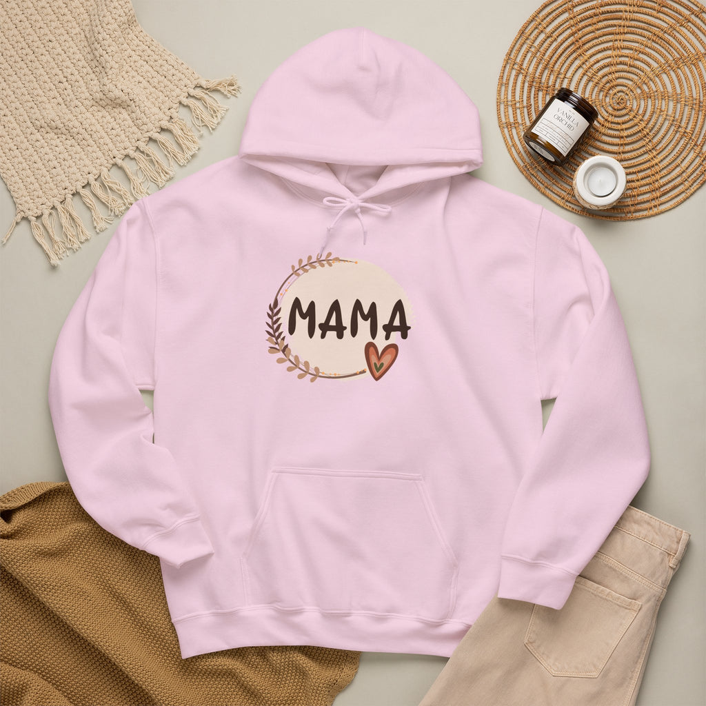 Mama Heart Hoodie — Soft Neutral Mom Sweatshirt, 'MAMA' Script with Heart & Wreath (Mother’s Day Gift)