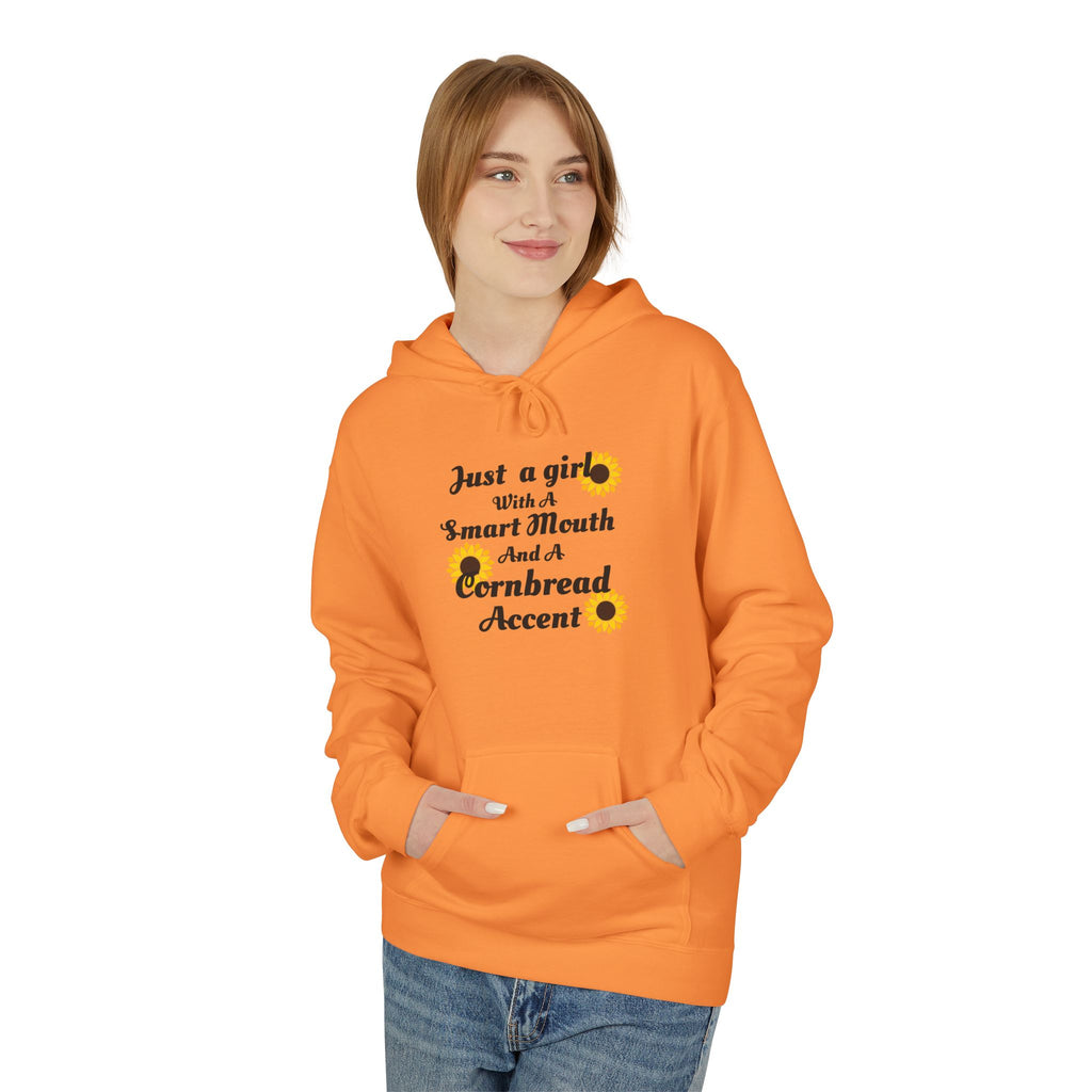 Cornbread Accent Hoodie — "Just a girl with a smart mouth & a cornbread accent" Sunflower Pullover