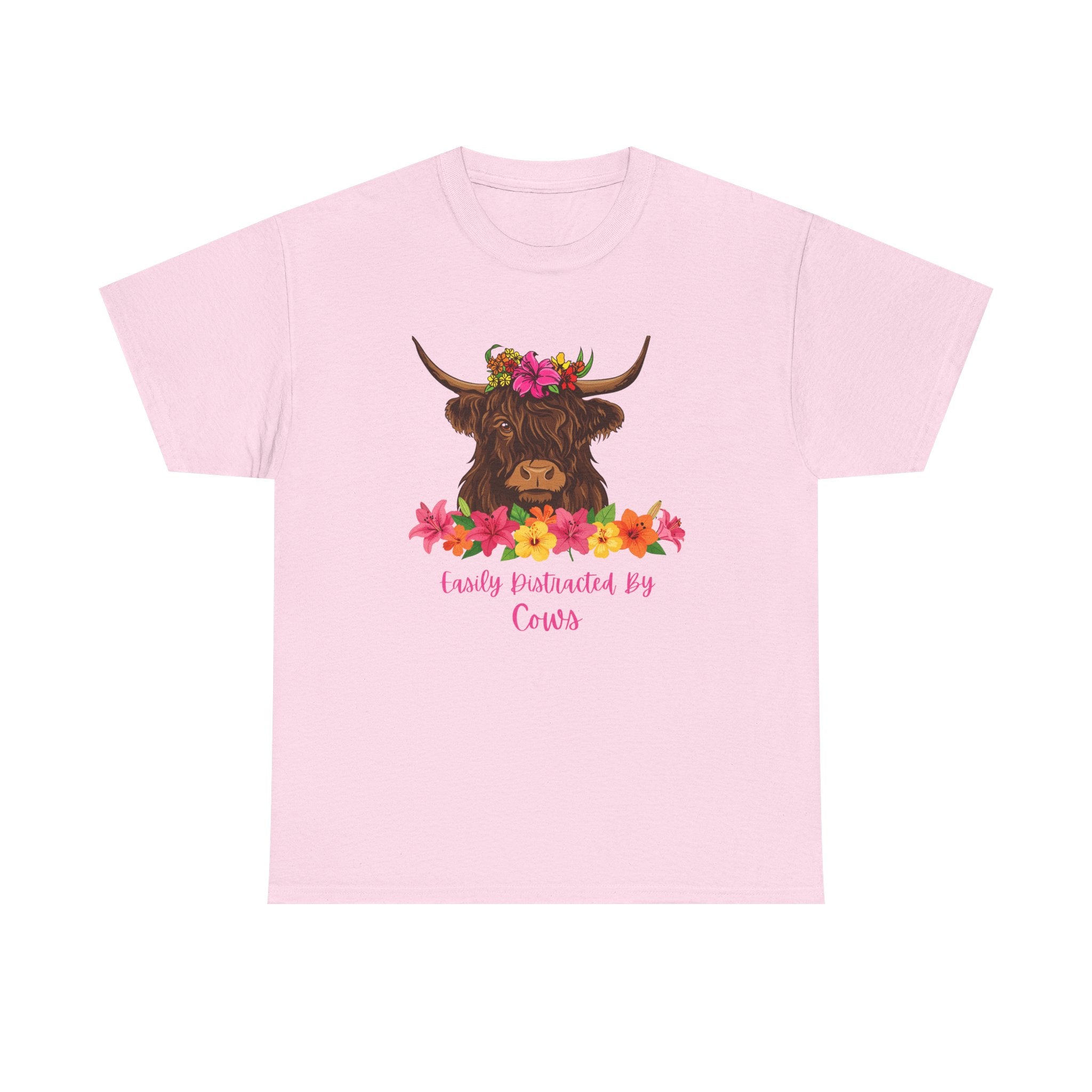 Cow Mom Floral Tee — 'Easily Distracted By Cows' Highland Cow Graphic Shirt