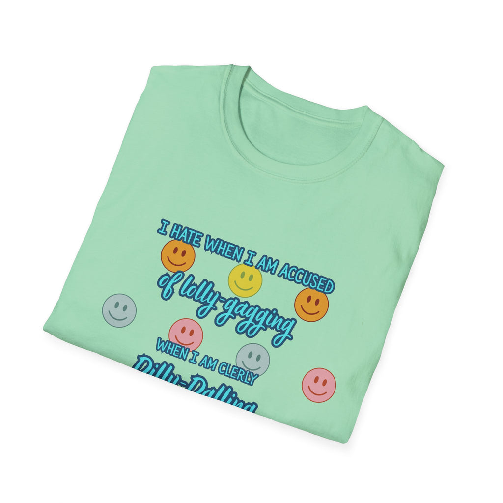 Funny 'I Hate When I Am accused of lolly-gagging' Graphic T-Shirt — Retro Smiley Face Design