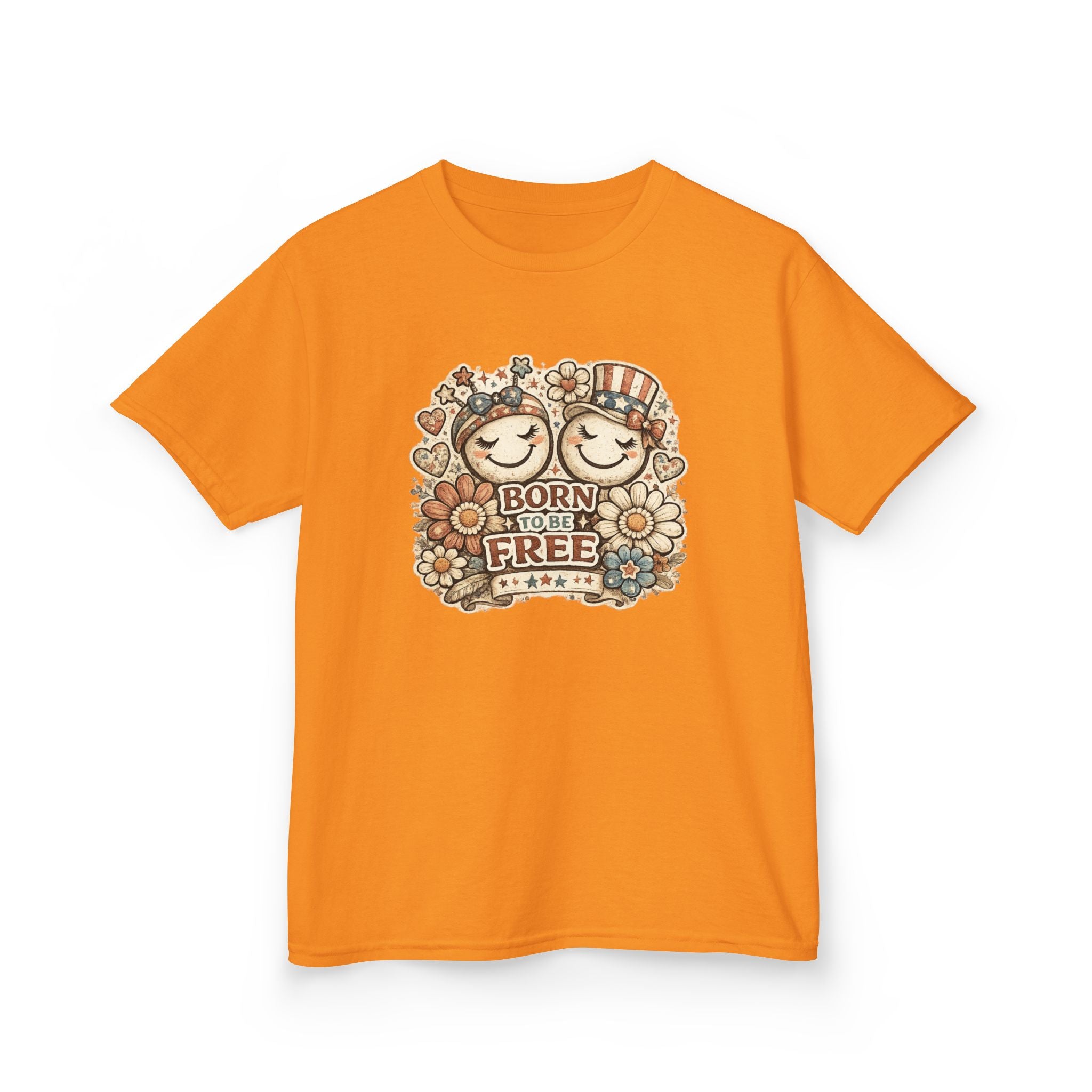 Kids T-Shirt – 'Born Free' Retro Smiley Flower Graphic