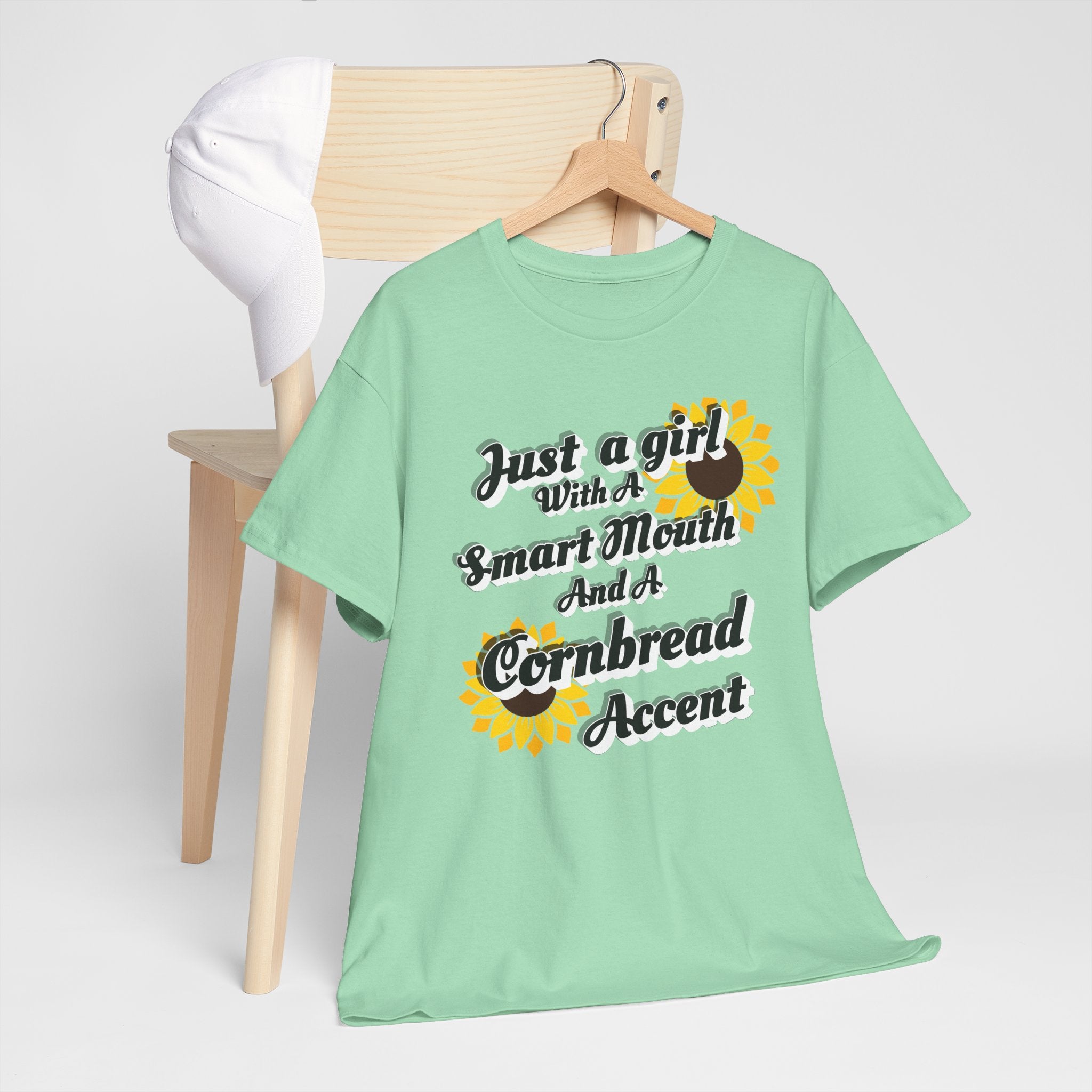 Cornbread Accent T-Shirt – "Just a Girl with a Smart Mouth and a Cornbread Accent" Sunflower Graphic