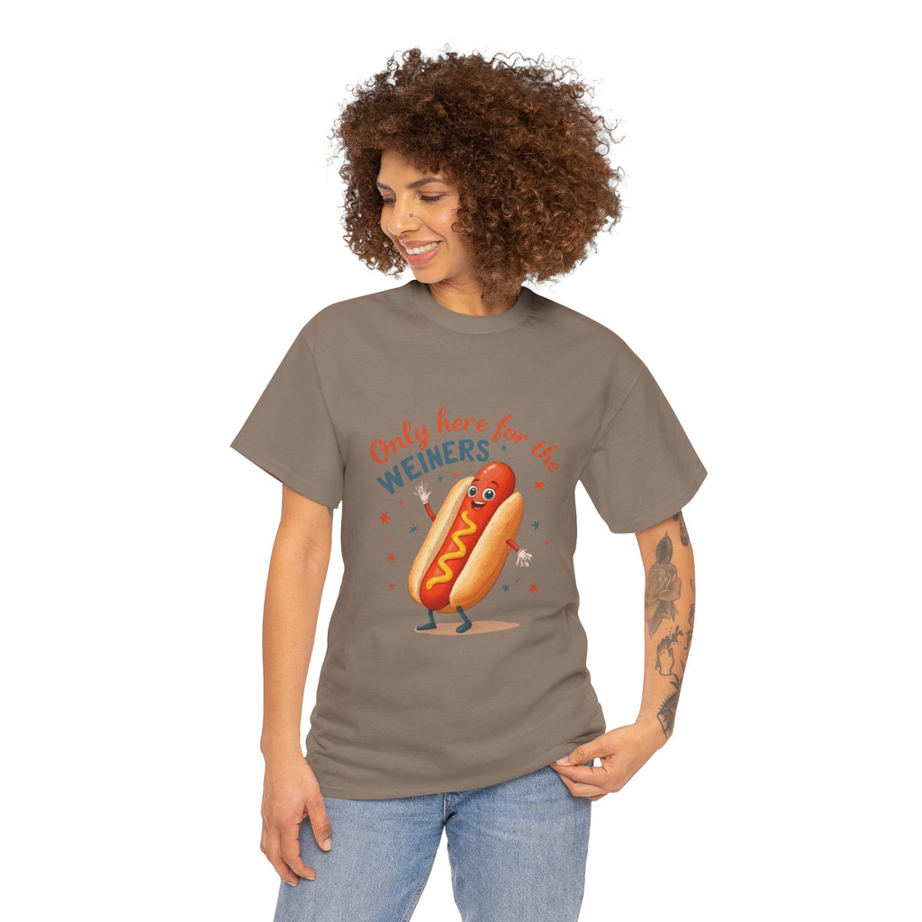 Funny Hot Dog Tee — "Only Here for the Weiners" Graphic T-Shirt