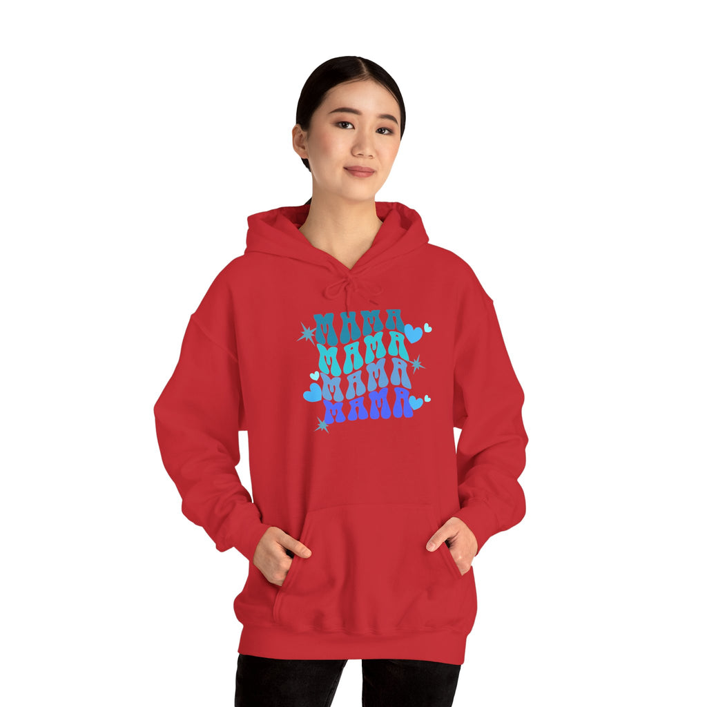 Mama Heart Crewneck Hoodie – Blue Gradient “MAMA” Graphic Sweatshirt